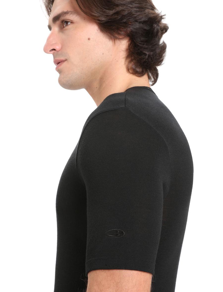 Men's Icebreaker Merino 175 Everyday Short Sleeve Crewe Thermal Top Base Layers Black | CA 1569UZGT